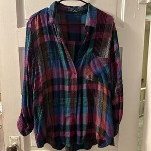 Black Tape_ Multicolor Plaid Button Down Shirt